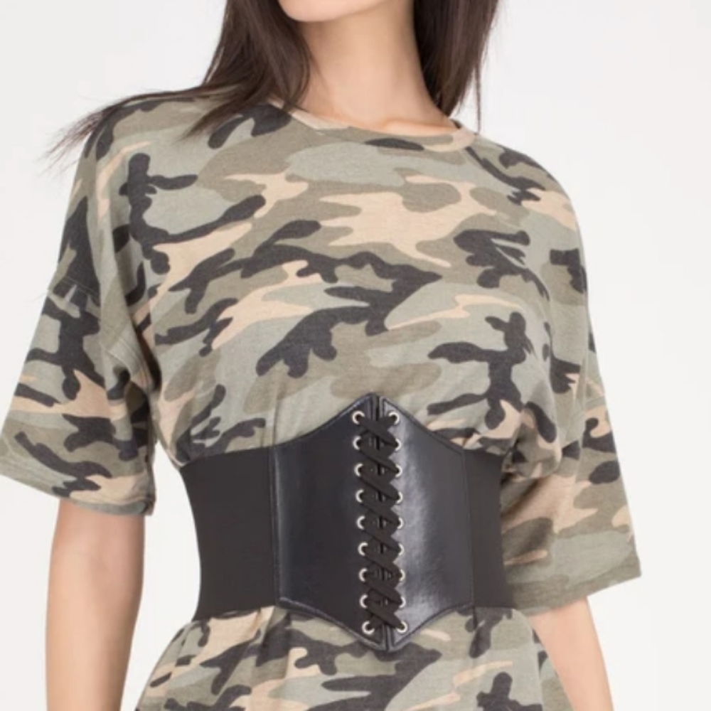 Womens Black Faux lace up stretch faux leather corset wide waist boho wrap Belt - Picture 8 of 13
